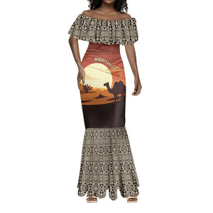 Mauritania Mermaid Dress - Desert Sunset Camel Silhouette and Flag Accents