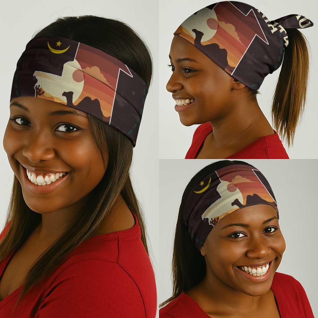 Mauritania Neck Gaiter - Desert Sunset Camel Silhouette and Flag Accents TS04
