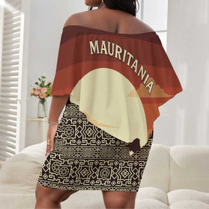 Mauritania Off Shoulder Short Dress - Desert Sunset Camel Silhouette and Flag Accents