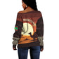Mauritania Off Shoulder Sweater - Desert Sunset Camel Silhouette and Flag Accents