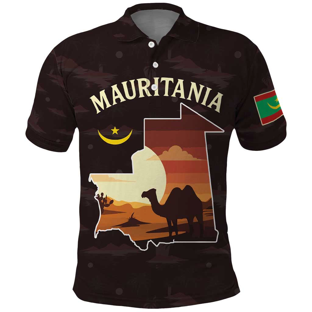 Mauritania Polo Shirt - Desert Sunset Camel Silhouette and Flag Accents