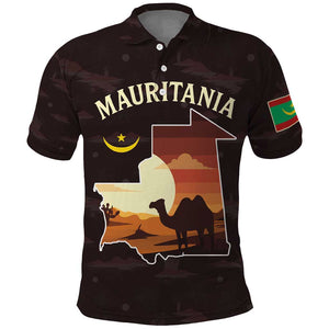 Mauritania Polo Shirt - Desert Sunset Camel Silhouette and Flag Accents