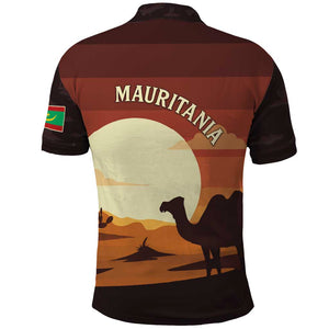 Mauritania Polo Shirt - Desert Sunset Camel Silhouette and Flag Accents