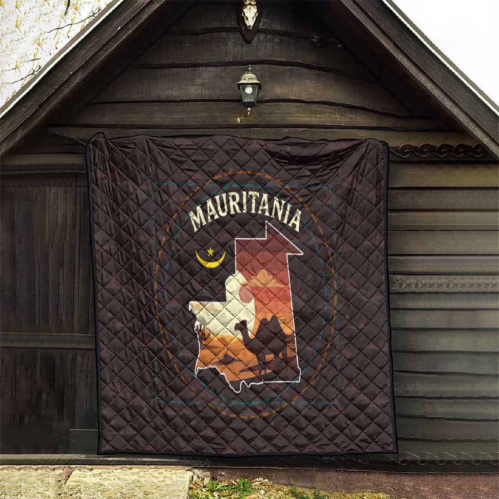 Mauritania Quilt - Desert Sunset Camel Silhouette and Flag Accents