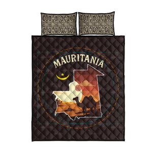 Mauritania Quilt Bed Set - Desert Sunset Camel Silhouette and Flag Accents