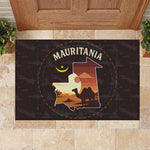 Mauritania Rubber Doormat - Desert Sunset Camel Silhouette and Flag Accents