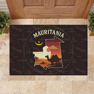 Mauritania Rubber Doormat - Desert Sunset Camel Silhouette and Flag Accents