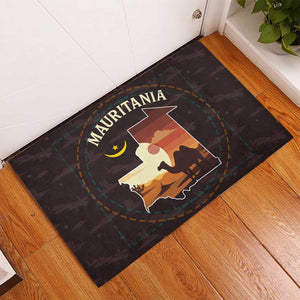 Mauritania Rubber Doormat - Desert Sunset Camel Silhouette and Flag Accents