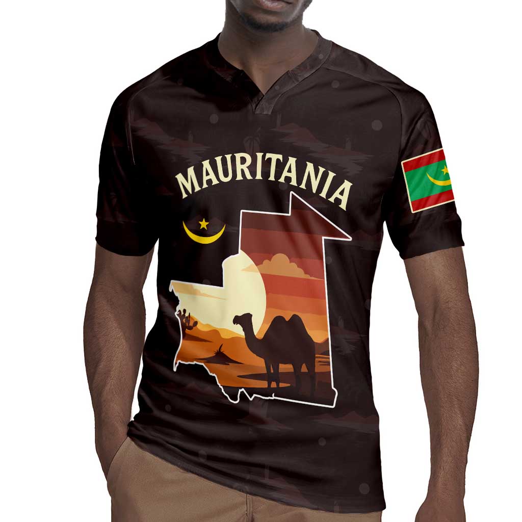 Mauritania Rugby Jersey - Desert Sunset Camel Silhouette and Flag Accents