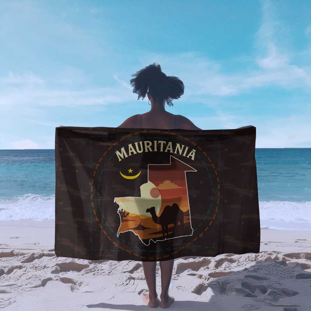Mauritania Sarong - Desert Sunset Camel Silhouette and Flag Accents
