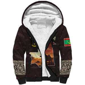 Mauritania Sherpa Hoodie - Desert Sunset Camel Silhouette and Flag Accents