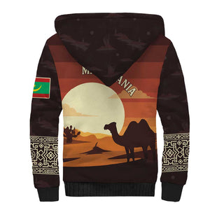 Mauritania Sherpa Hoodie - Desert Sunset Camel Silhouette and Flag Accents