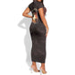 Mauritania Short Sleeve Bodycon Dress - Desert Sunset Camel Silhouette and Flag Accents TS04