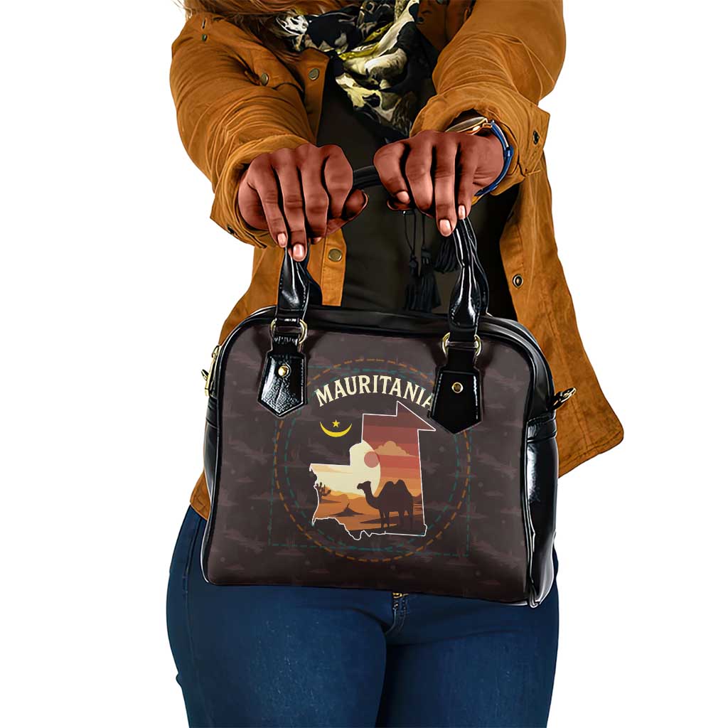 Mauritania Shoulder Handbag - Desert Sunset Camel Silhouette and Flag Accents