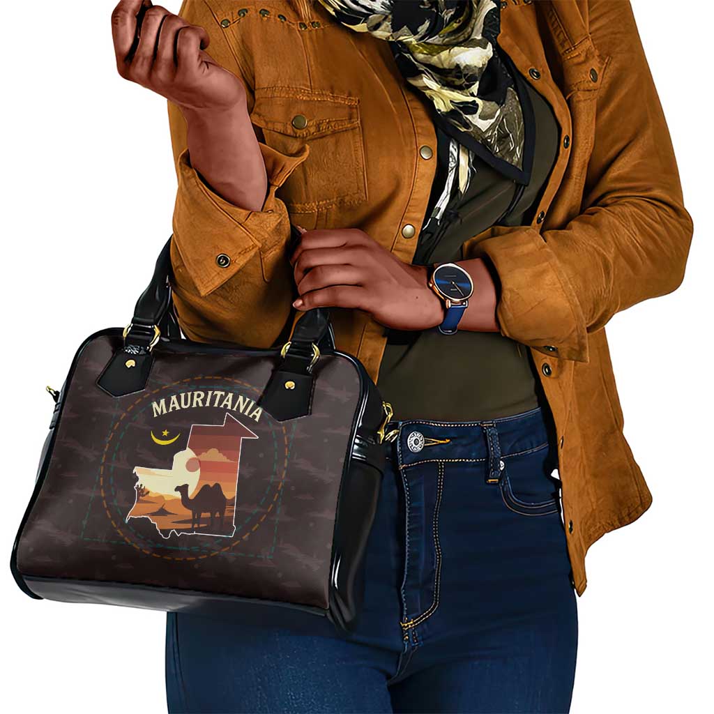 Mauritania Shoulder Handbag - Desert Sunset Camel Silhouette and Flag Accents