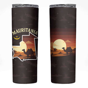 Mauritania Skinny Tumbler - Desert Sunset Camel Silhouette and Flag Accents