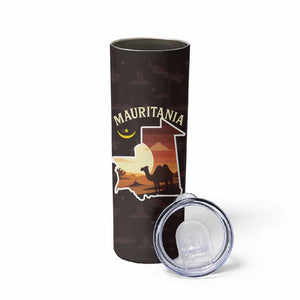 Mauritania Skinny Tumbler - Desert Sunset Camel Silhouette and Flag Accents