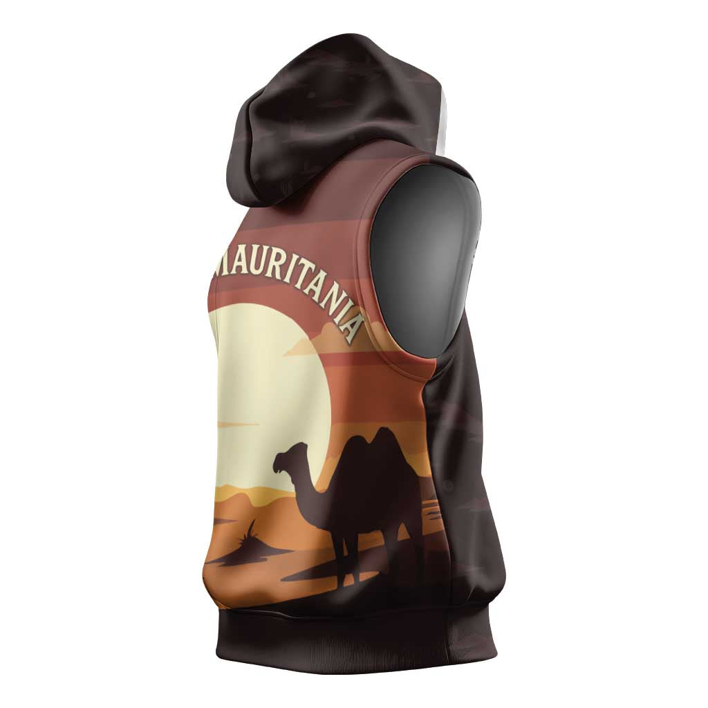 Mauritania Sleeveless Hoodie - Desert Sunset Camel Silhouette and Flag Accents - African Pride