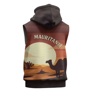Mauritania Sleeveless Zip Hoodie - Desert Sunset Camel Silhouette and Flag Accents - African Pride