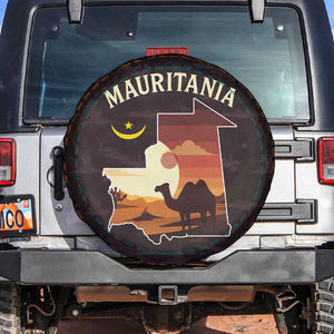 Mauritania Spare Tire Cover - Desert Sunset Camel Silhouette and Flag Accents