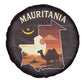 Mauritania Spare Tire Cover - Desert Sunset Camel Silhouette and Flag Accents