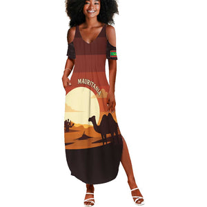 Mauritania Summer Maxi Dress - Desert Sunset Camel Silhouette and Flag Accents