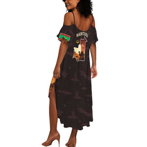 Mauritania Summer Maxi Dress - Desert Sunset Camel Silhouette and Flag Accents