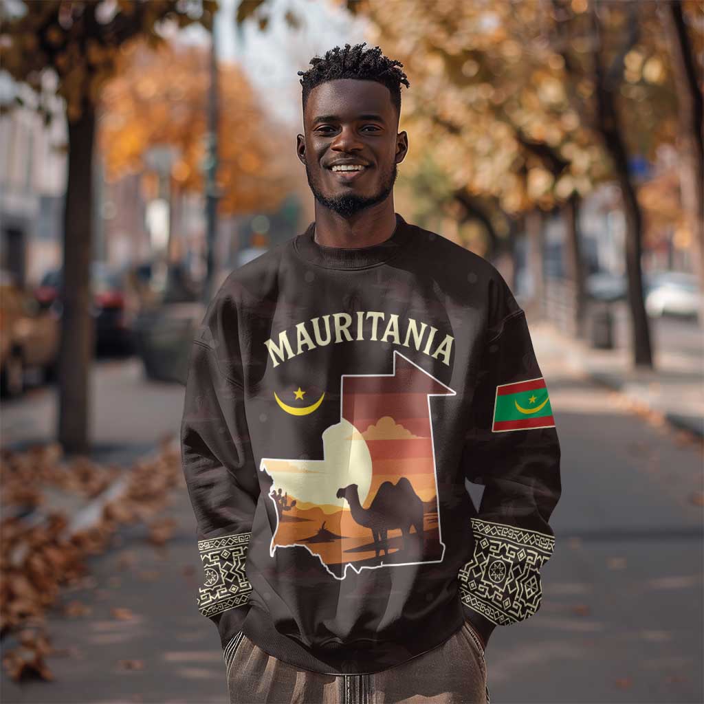 Mauritania Sweatshirt - Desert Sunset Camel Silhouette and Flag Accents