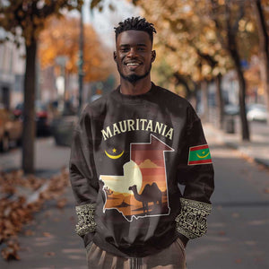 Mauritania Sweatshirt - Desert Sunset Camel Silhouette and Flag Accents