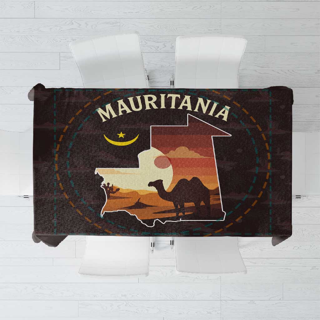 Mauritania Tablecloth - Desert Sunset Camel Silhouette and Flag Accents
