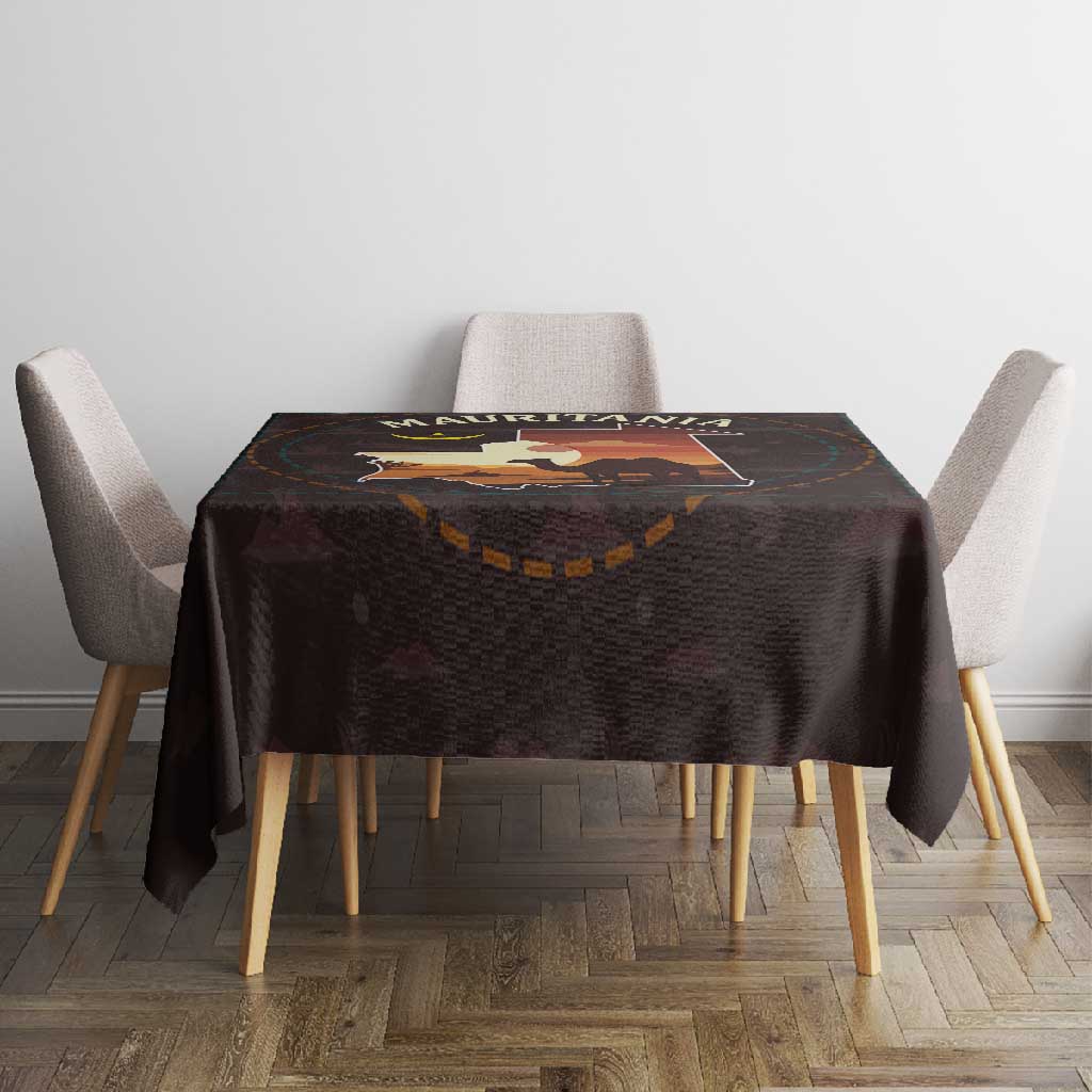 Mauritania Tablecloth - Desert Sunset Camel Silhouette and Flag Accents