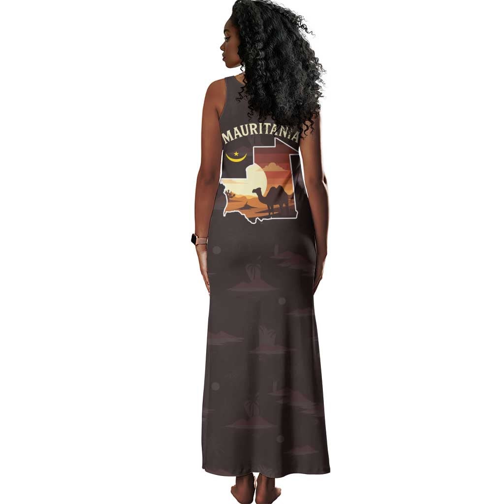 Mauritania Tank Maxi Dress - Desert Sunset Camel Silhouette and Flag Accents