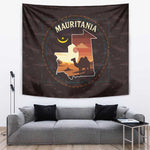 Mauritania Tapestry - Desert Sunset Camel Silhouette and Flag Accents