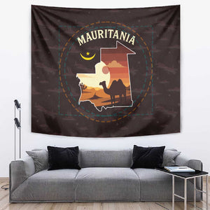 Mauritania Tapestry - Desert Sunset Camel Silhouette and Flag Accents