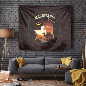 Mauritania Tapestry - Desert Sunset Camel Silhouette and Flag Accents