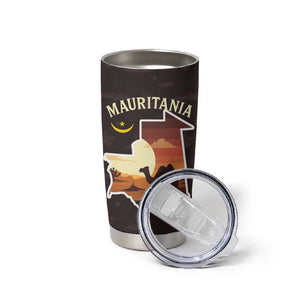 Mauritania Tumbler Cup - Desert Sunset Camel Silhouette and Flag Accents