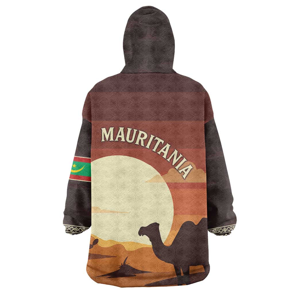 Mauritania Wearable Blanket Hoodie - Desert Sunset Camel Silhouette and Flag Accents