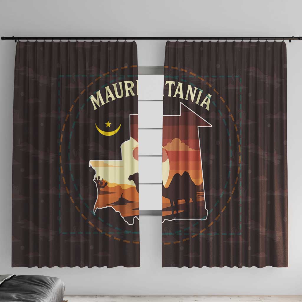 Mauritania Window Curtain - Desert Sunset Camel Silhouette and Flag Accents