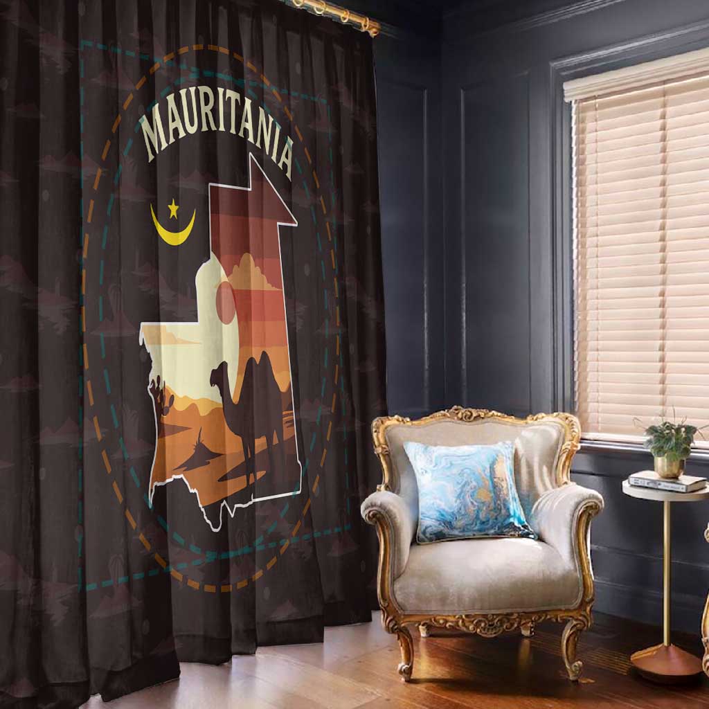 Mauritania Window Curtain - Desert Sunset Camel Silhouette and Flag Accents