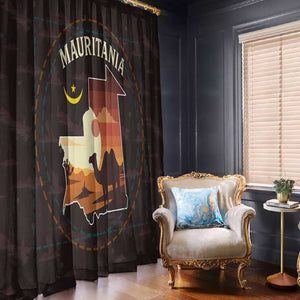 Mauritania Window Curtain - Desert Sunset Camel Silhouette and Flag Accents