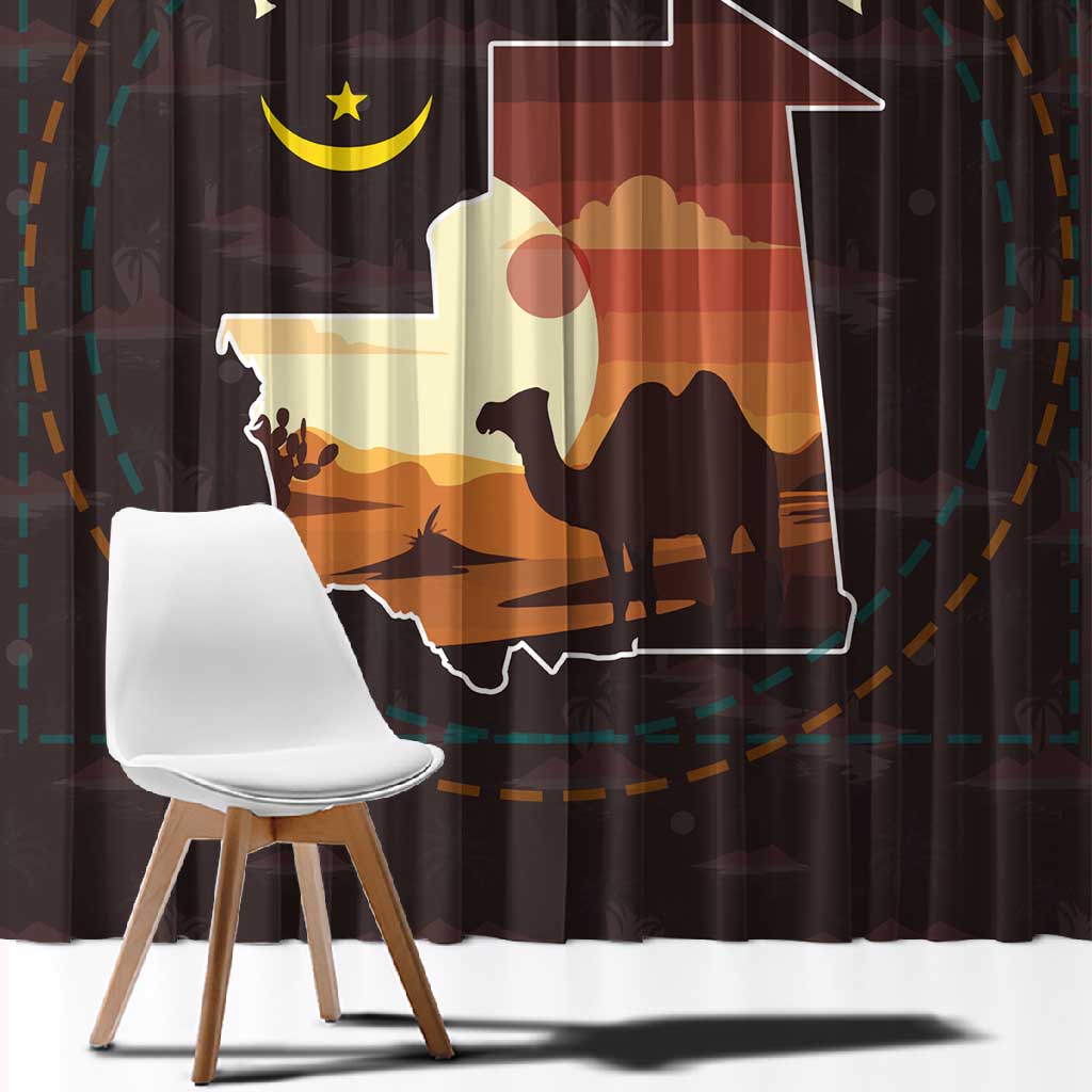 Mauritania Window Curtain - Desert Sunset Camel Silhouette and Flag Accents