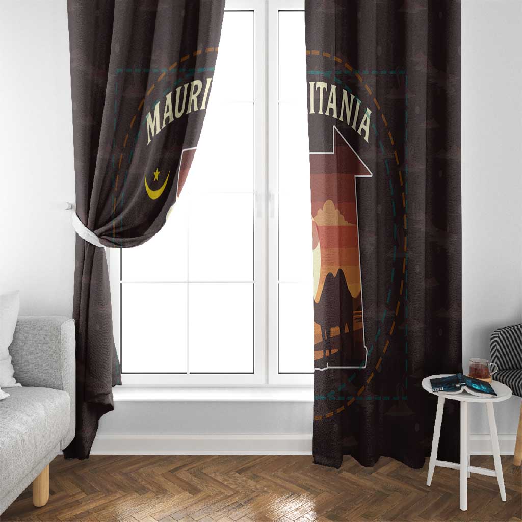 Mauritania Window Curtain - Desert Sunset Camel Silhouette and Flag Accents