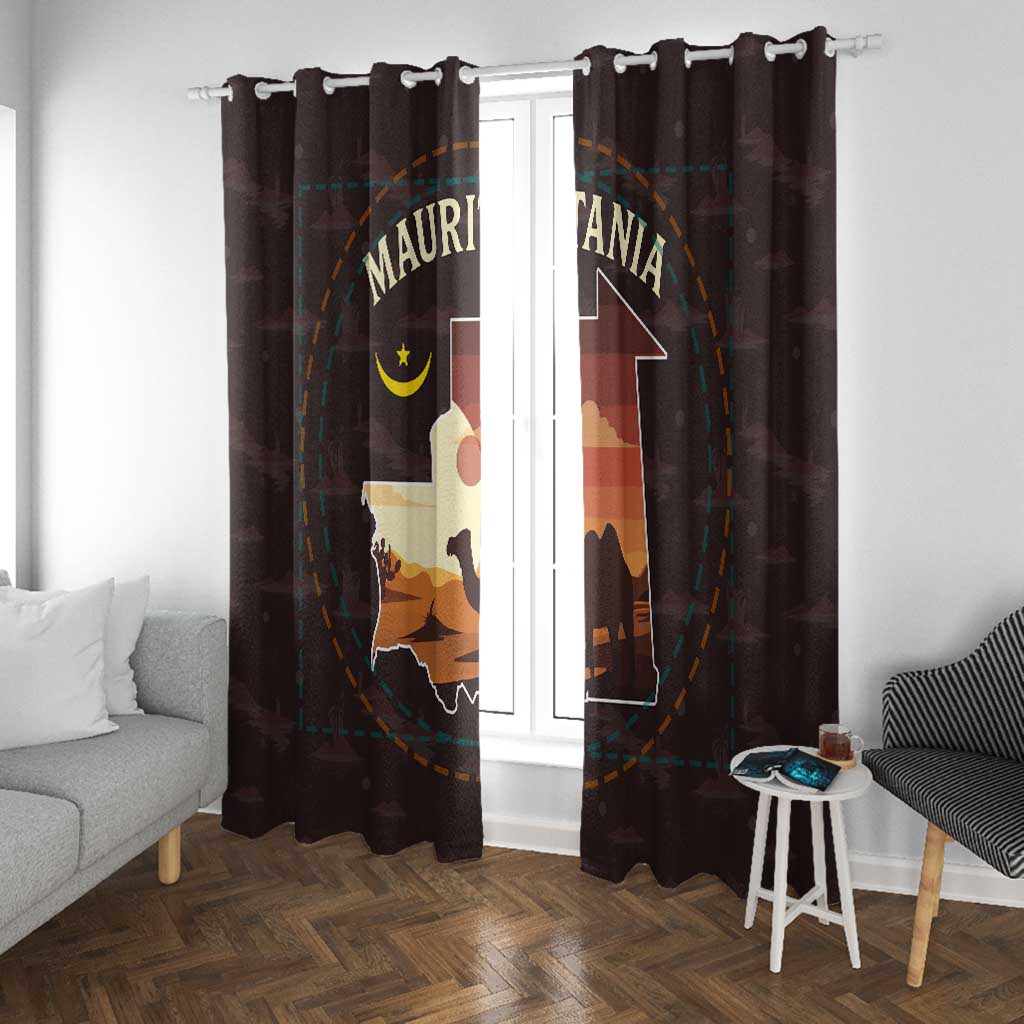 Mauritania Window Curtain - Desert Sunset Camel Silhouette and Flag Accents