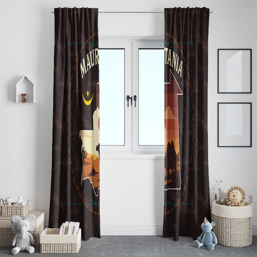 Mauritania Window Curtain - Desert Sunset Camel Silhouette and Flag Accents