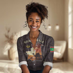 Mauritania Women Casual Shirt - Desert Sunset Camel Silhouette and Flag Accents