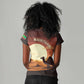 Mauritania Women V-Neck T-Shirt - Desert Sunset Camel Silhouette and Flag Accents