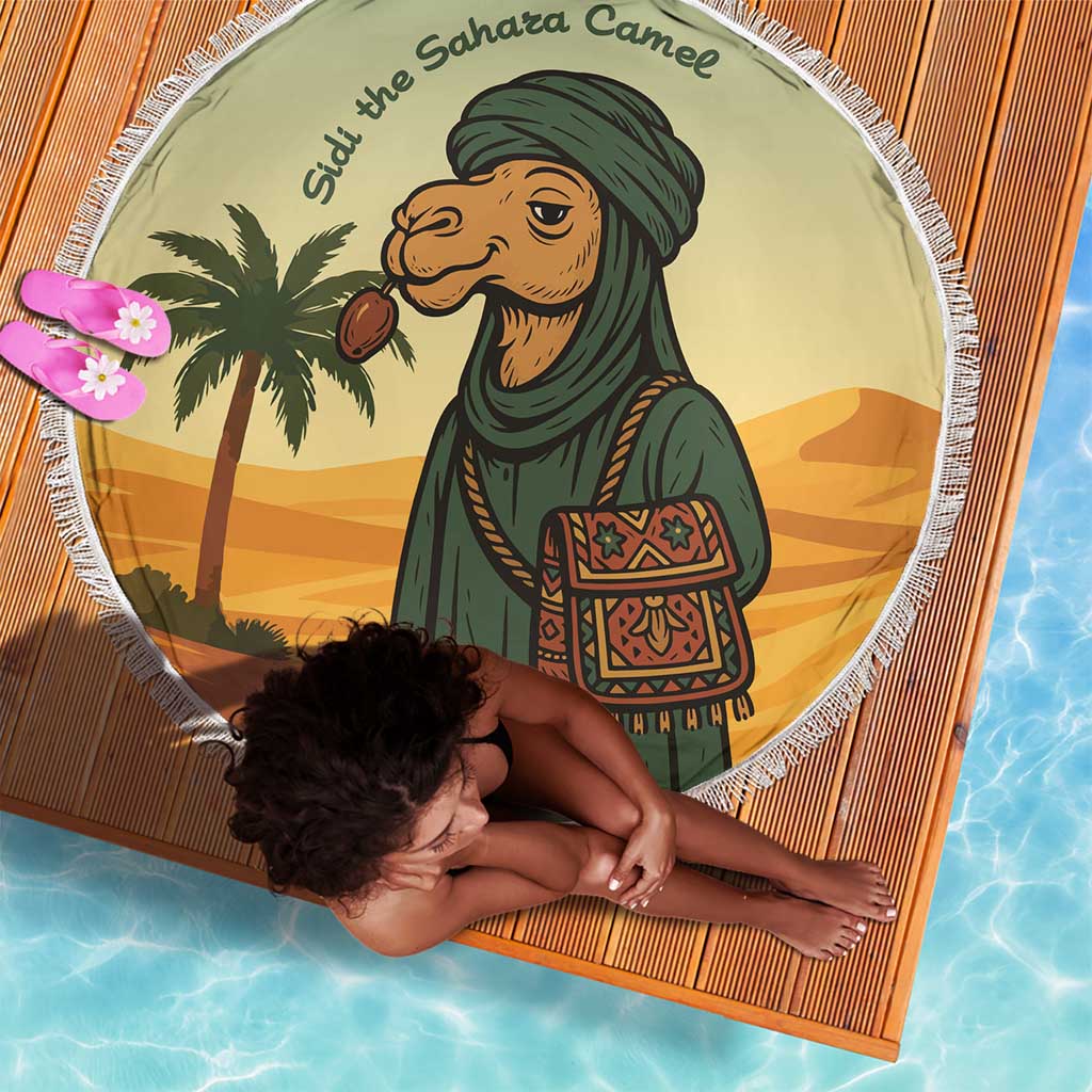 Mauritania Beach Blanket - Sidi the Sahara Camel Cartoon and Desert Caravan Design