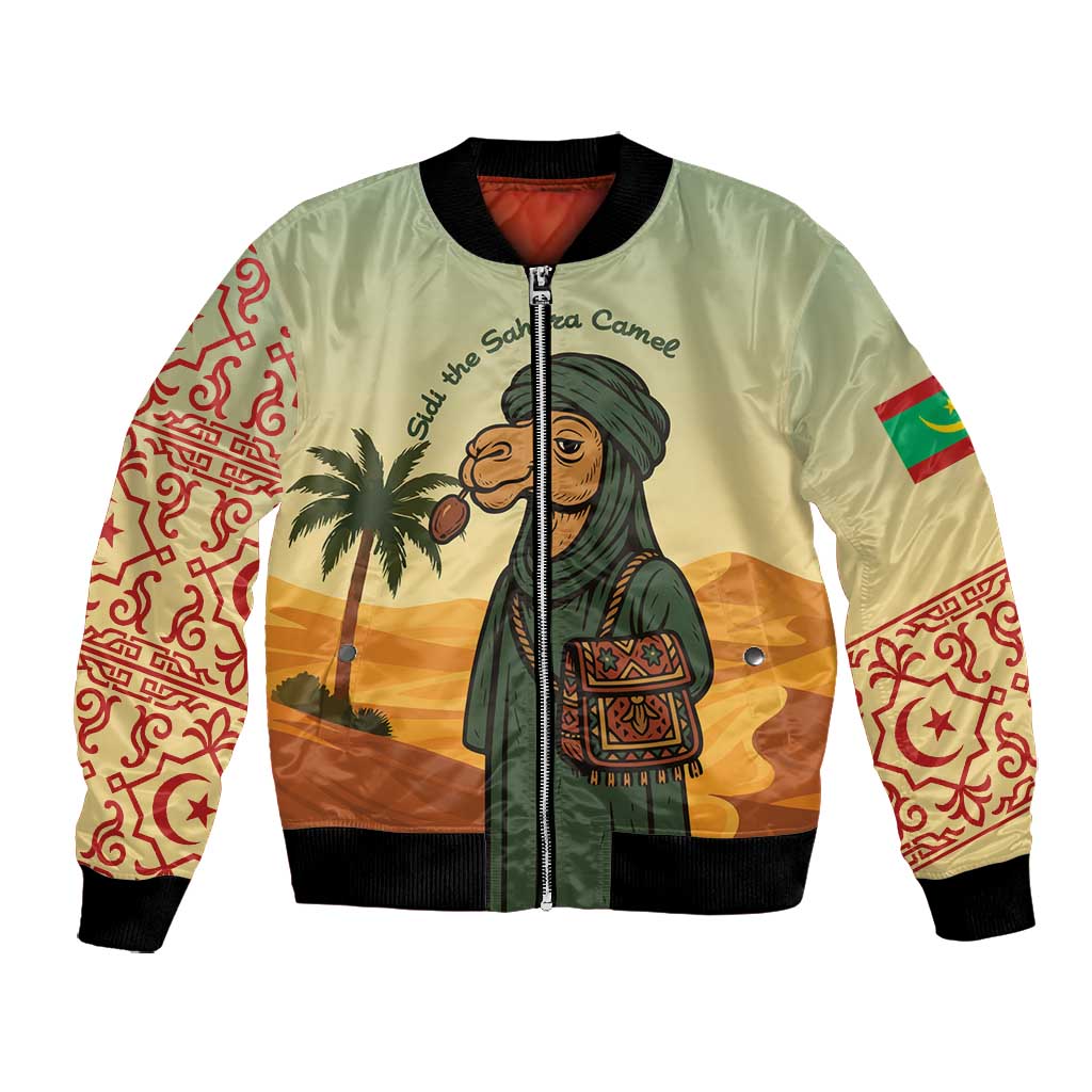Mauritania Bomber Jacket - Sidi the Sahara Camel Cartoon and Desert Caravan Design