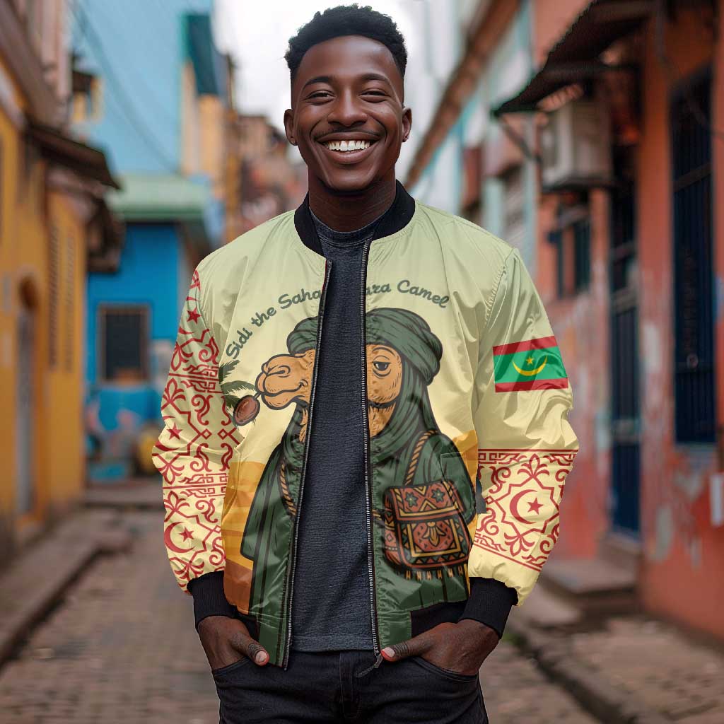 Mauritania Bomber Jacket - Sidi the Sahara Camel Cartoon and Desert Caravan Design