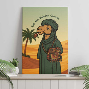 Mauritania Canvas Wall Art - Sidi the Sahara Camel Cartoon and Desert Caravan Design